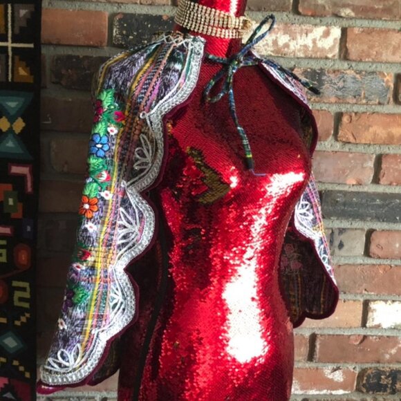 FOLK ART, Festival, Ethnic Heavily Embroidered Flower Skirt APRON / Cape-let - Picture 1 of 3